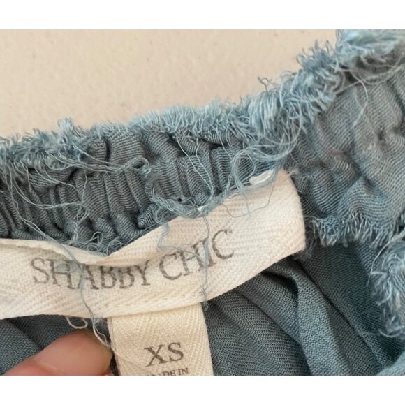 Shabby Chic Dress Bohemian Blue Ruffled Short Sleeve Smocked Waist XS - Picture 3 of 9